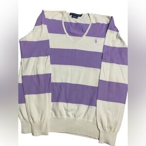 EUC Authentic Ralph Lauren Purple and White Striped Spring Sweater